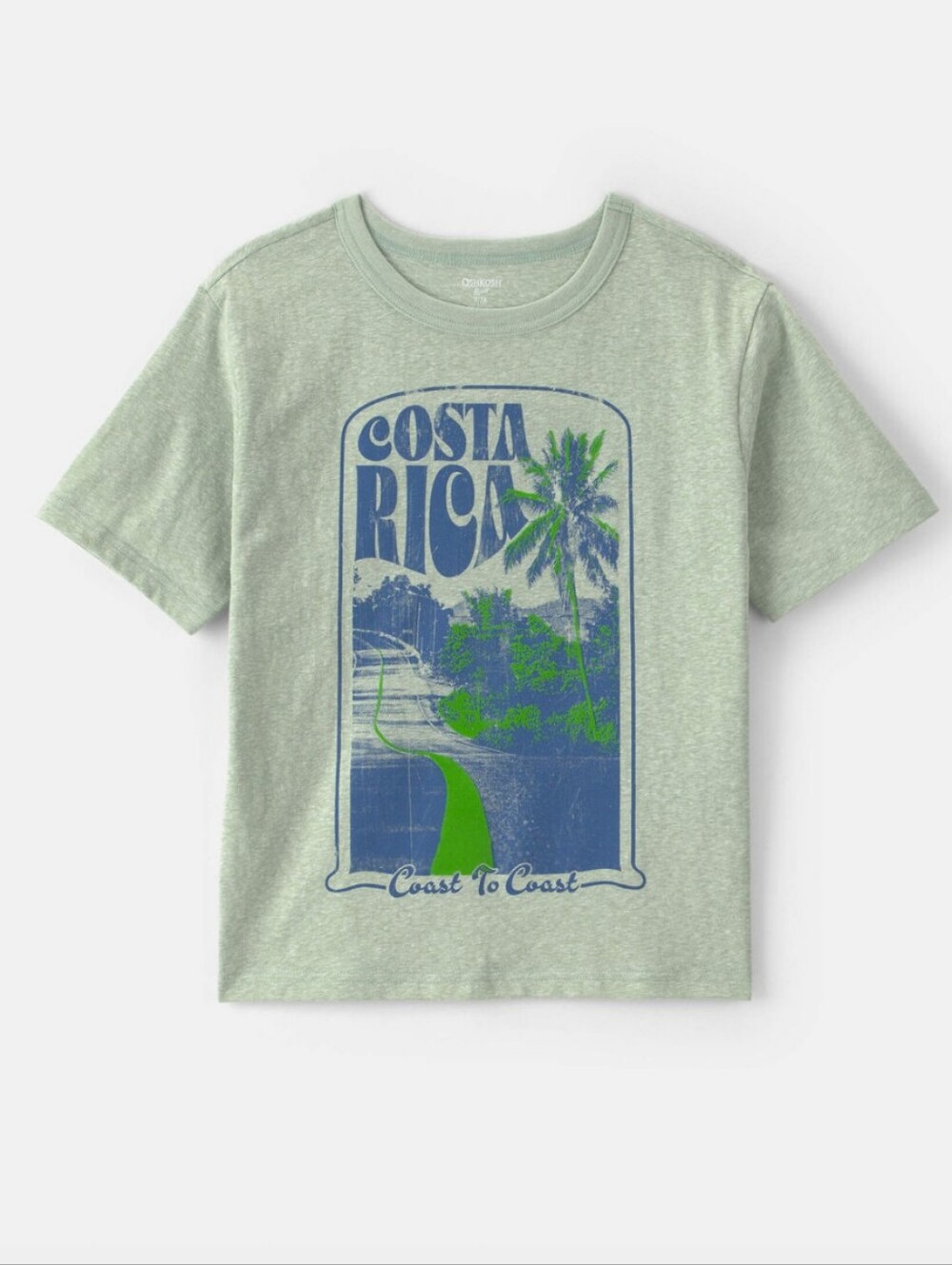 🆕'Costa Rica'Boys Beach Graphic Tee Shirt-Light Green